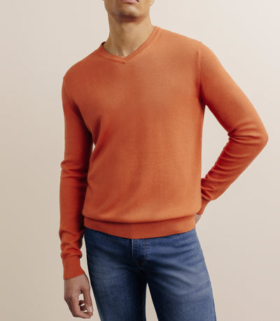 Pull col V orange foncé - IZAC