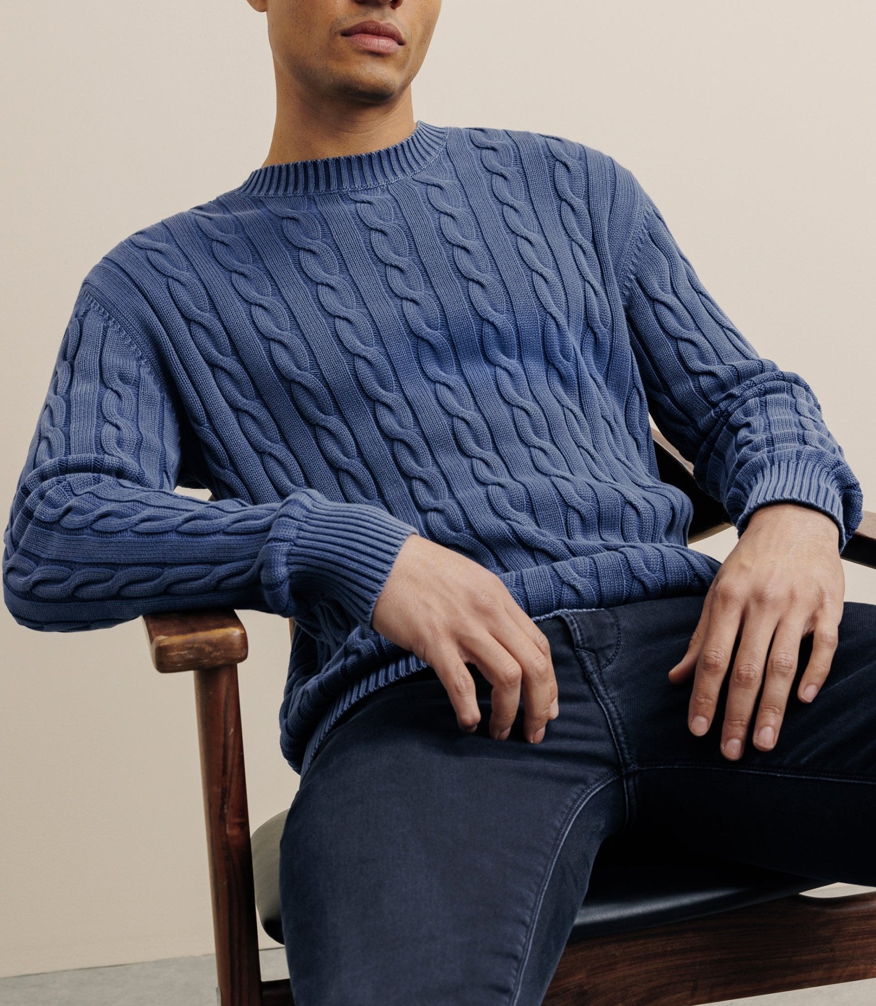 Pull col rond à torsade indigo - IZAC
