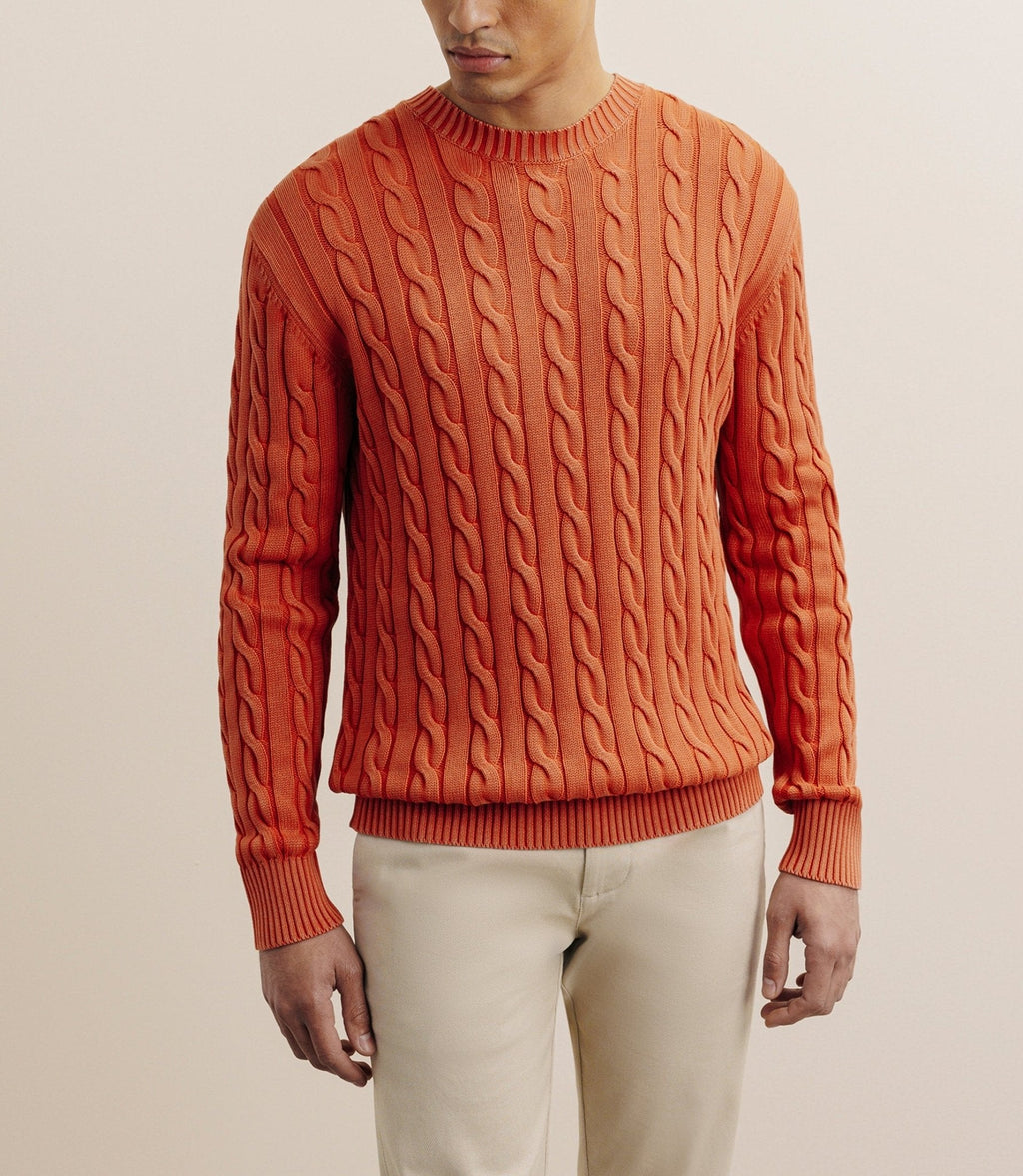 Pull col rond à torsade orange foncé - IZAC