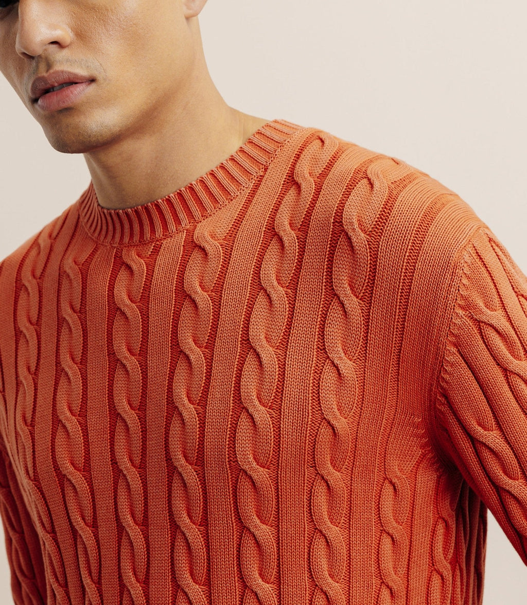 Pull col rond à torsade orange foncé - IZAC