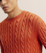 Pull col rond à torsade orange foncé - IZAC