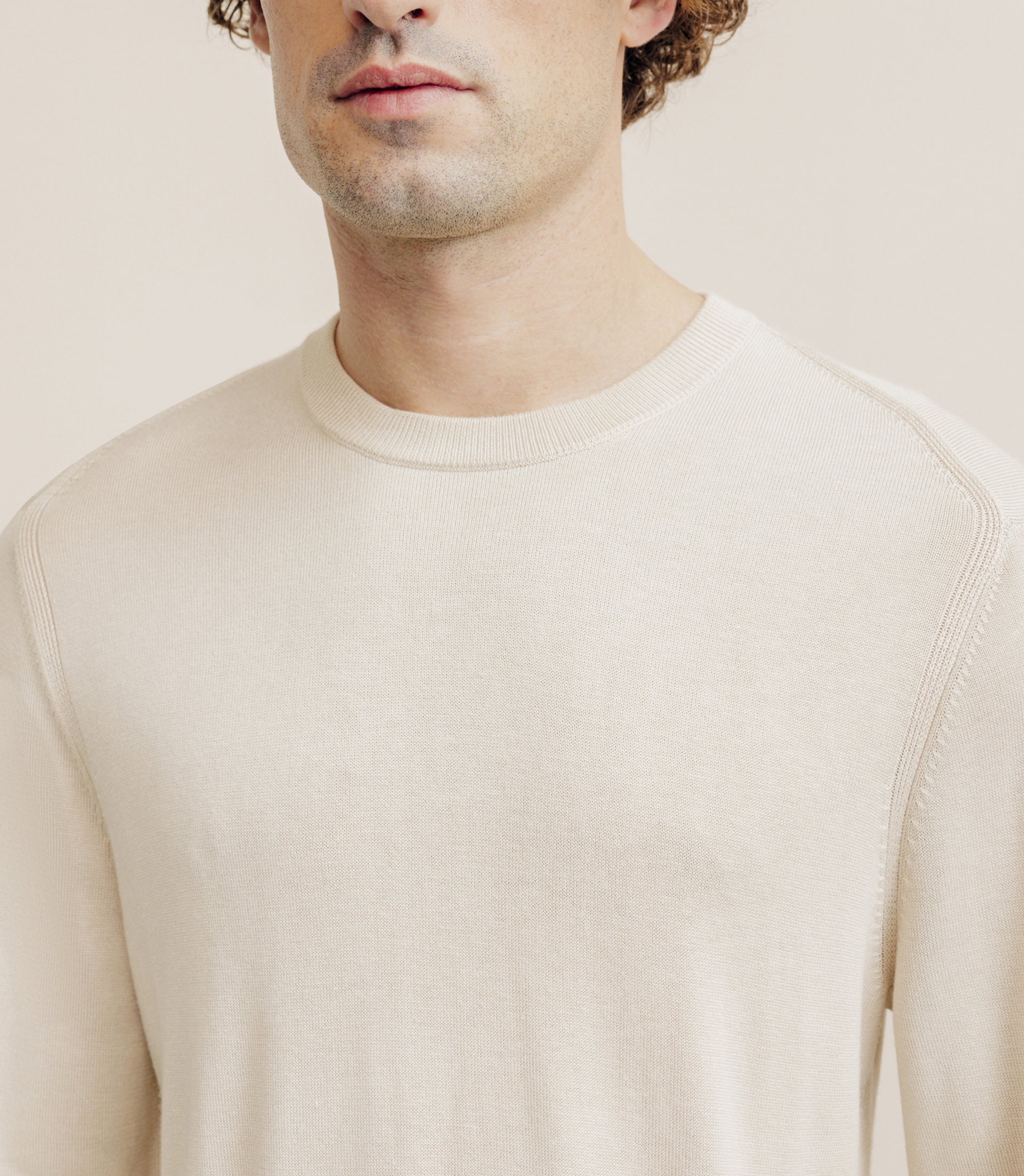 Pull col rond en soie beige clair - IZAC