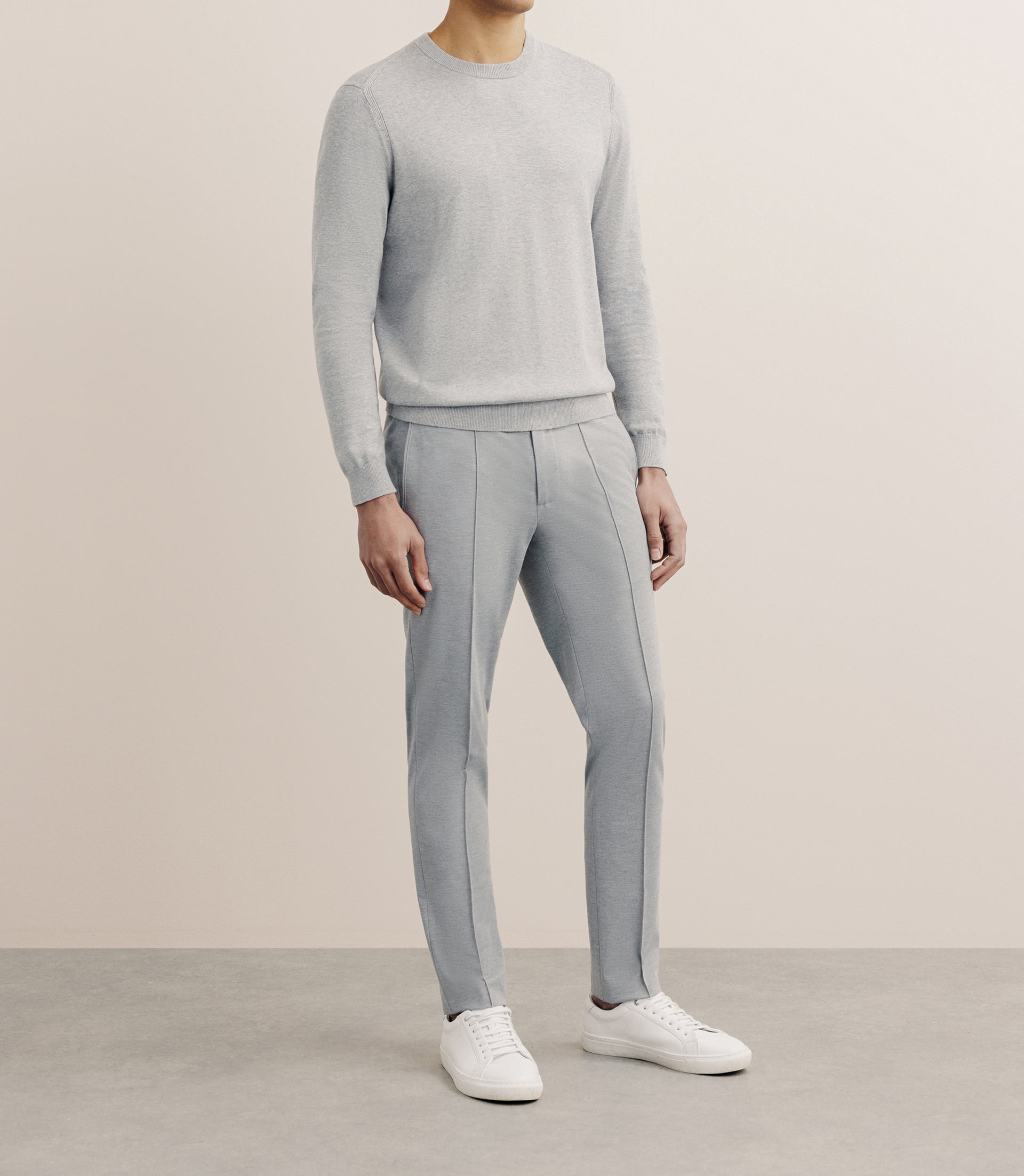 Pull col rond en soie gris chiné - IZAC