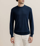 Pull col rond en soie marine - IZAC
