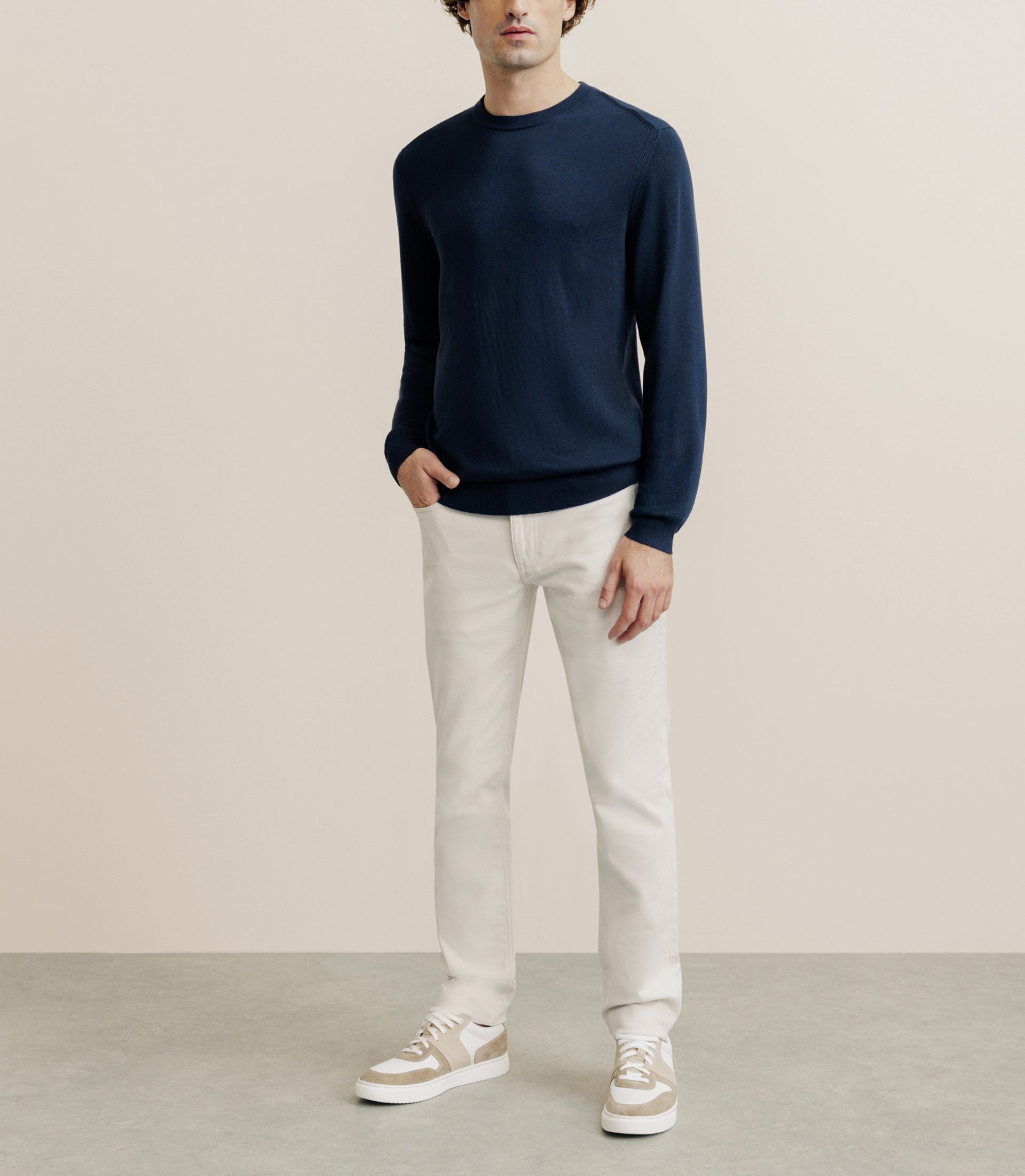 Pull col rond en soie marine - IZAC