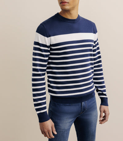 Pull col rond marinière marine - IZAC