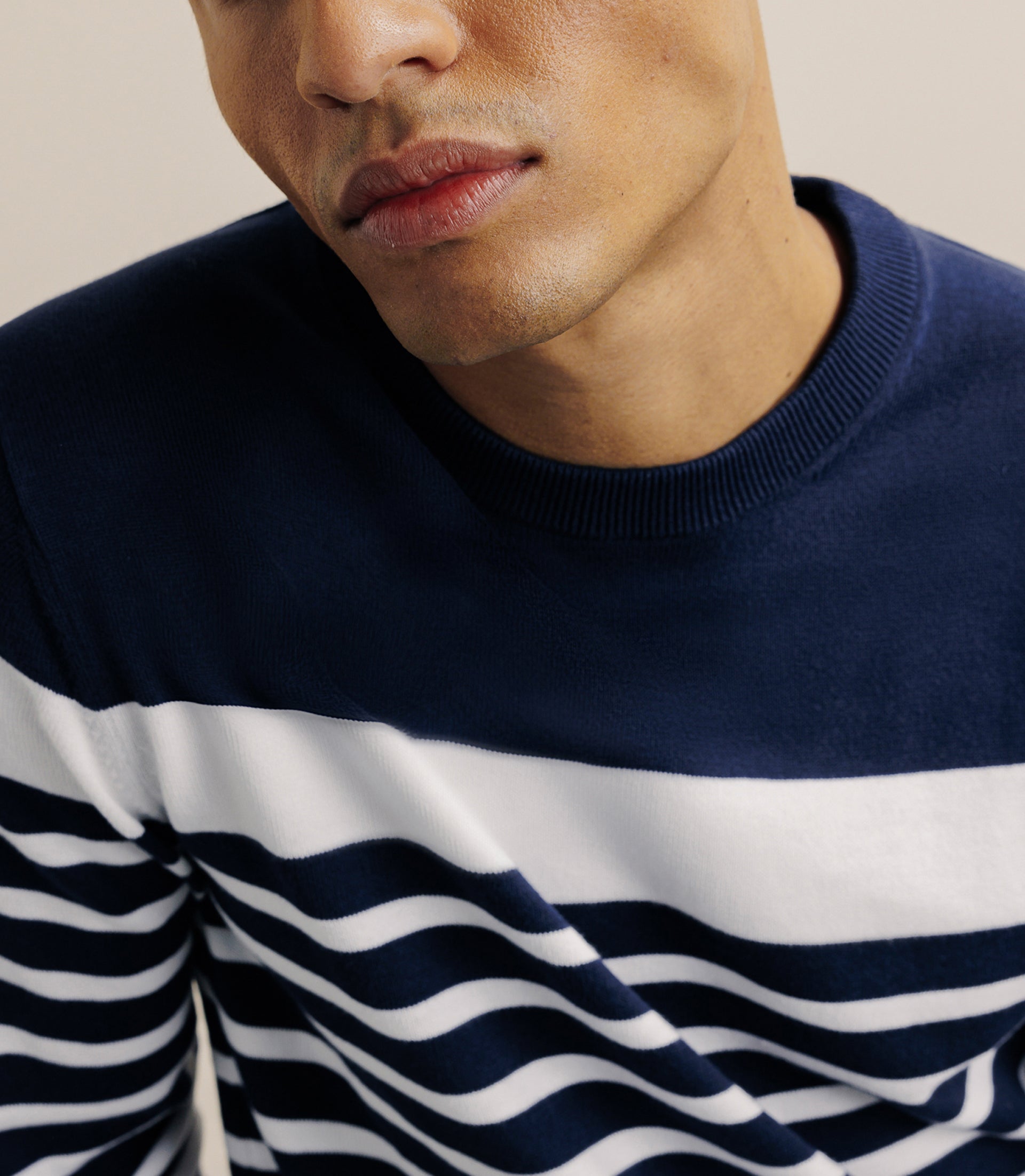 Pull col rond marinière marine - IZAC