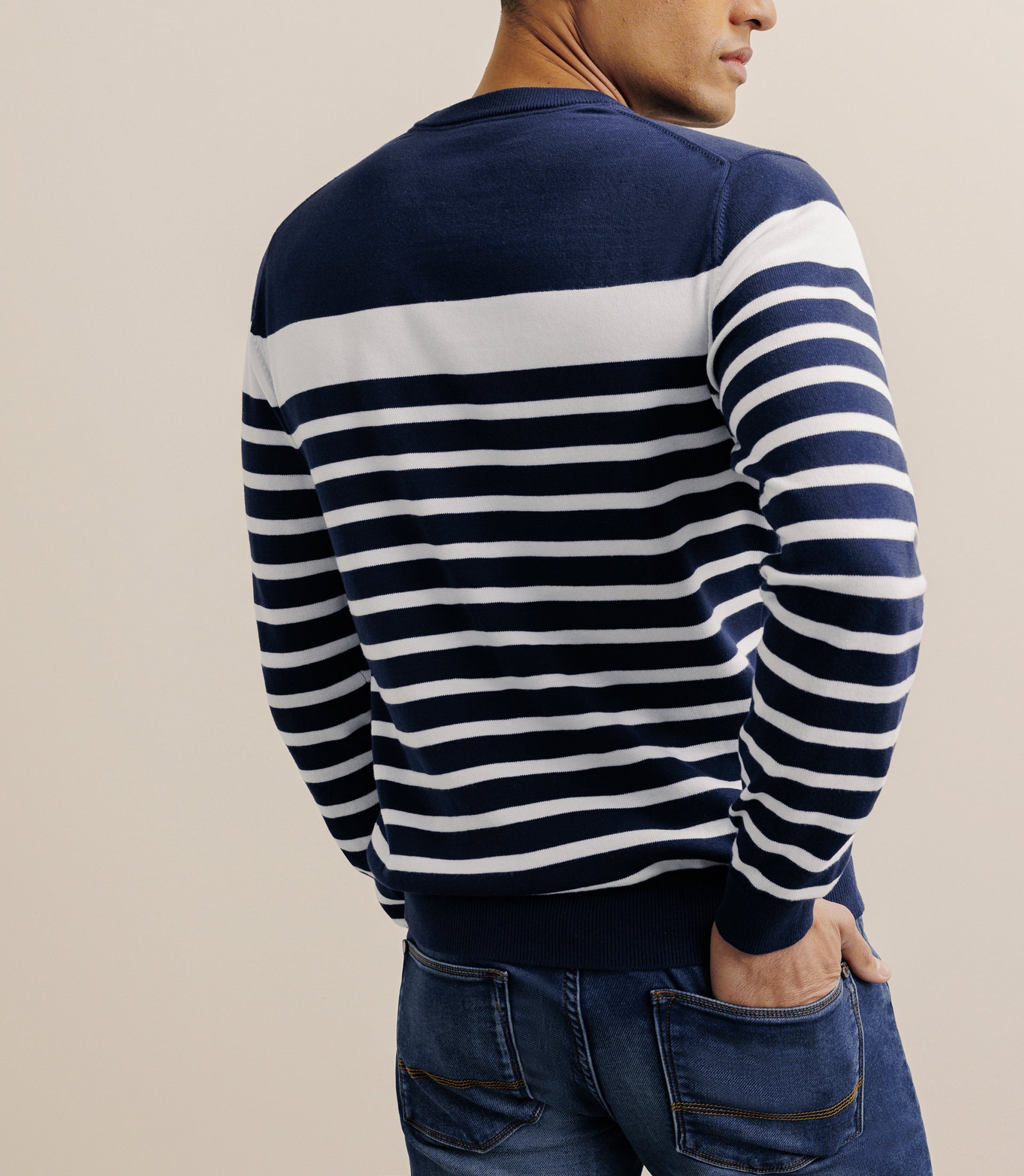 Pull col rond marinière marine - IZAC