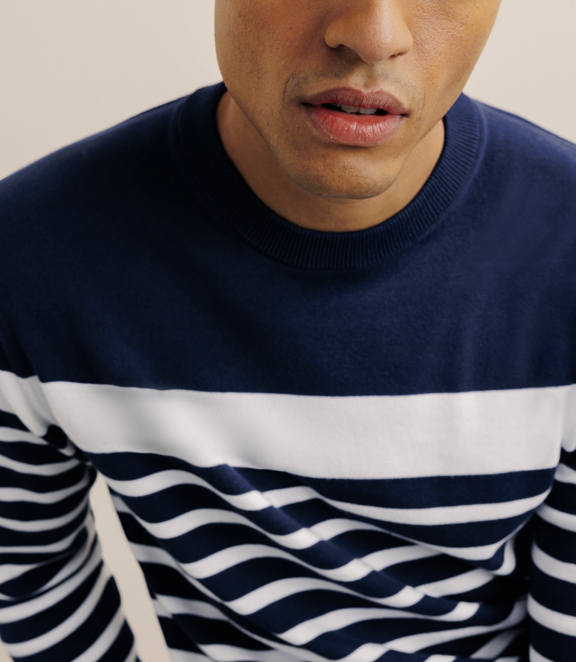 Pull col rond marinière marine - IZAC