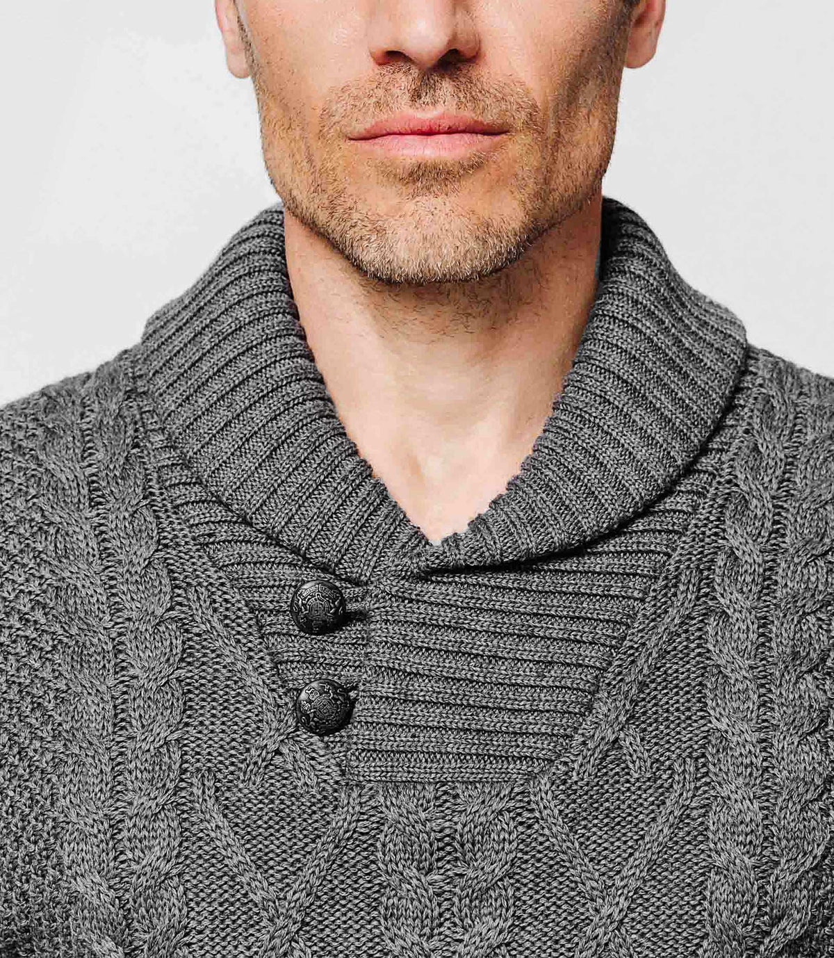 Pull col châle gris - IZAC