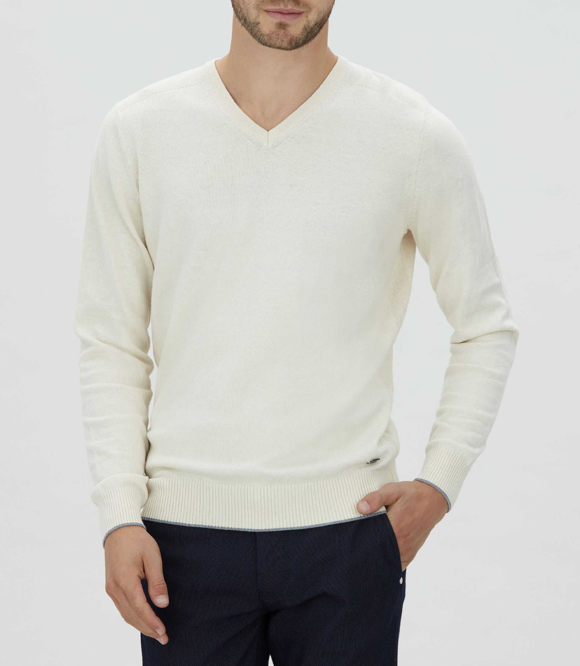 Pull col V écru "Lambert" - IZAC