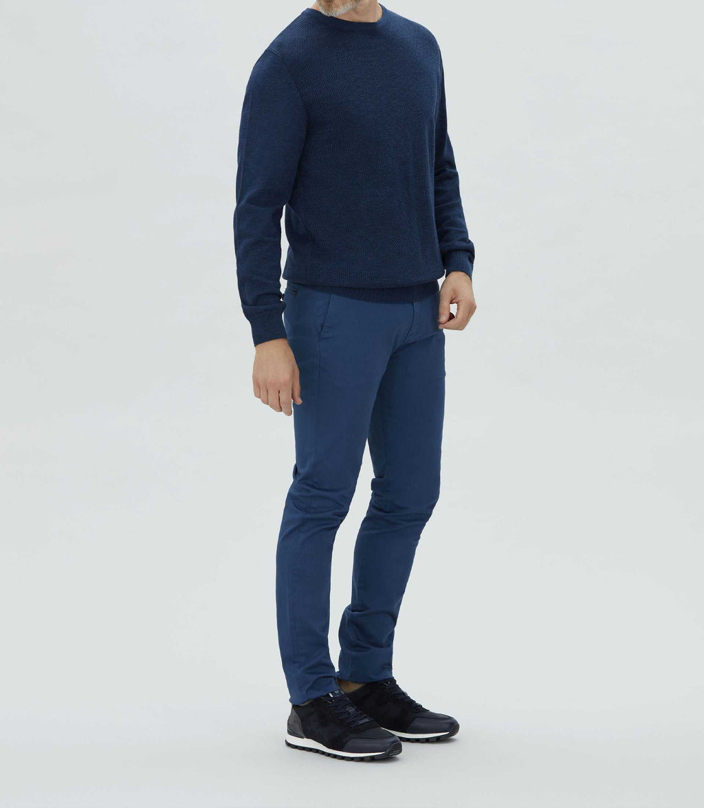 Pull col rond fantaisie bleu "Leandre" - IZAC