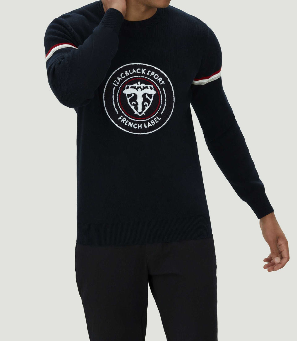Pull col rond en coton marine "Leito" - IZAC