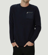 Pull col rond à empiècements marine "Lenna" - IZAC