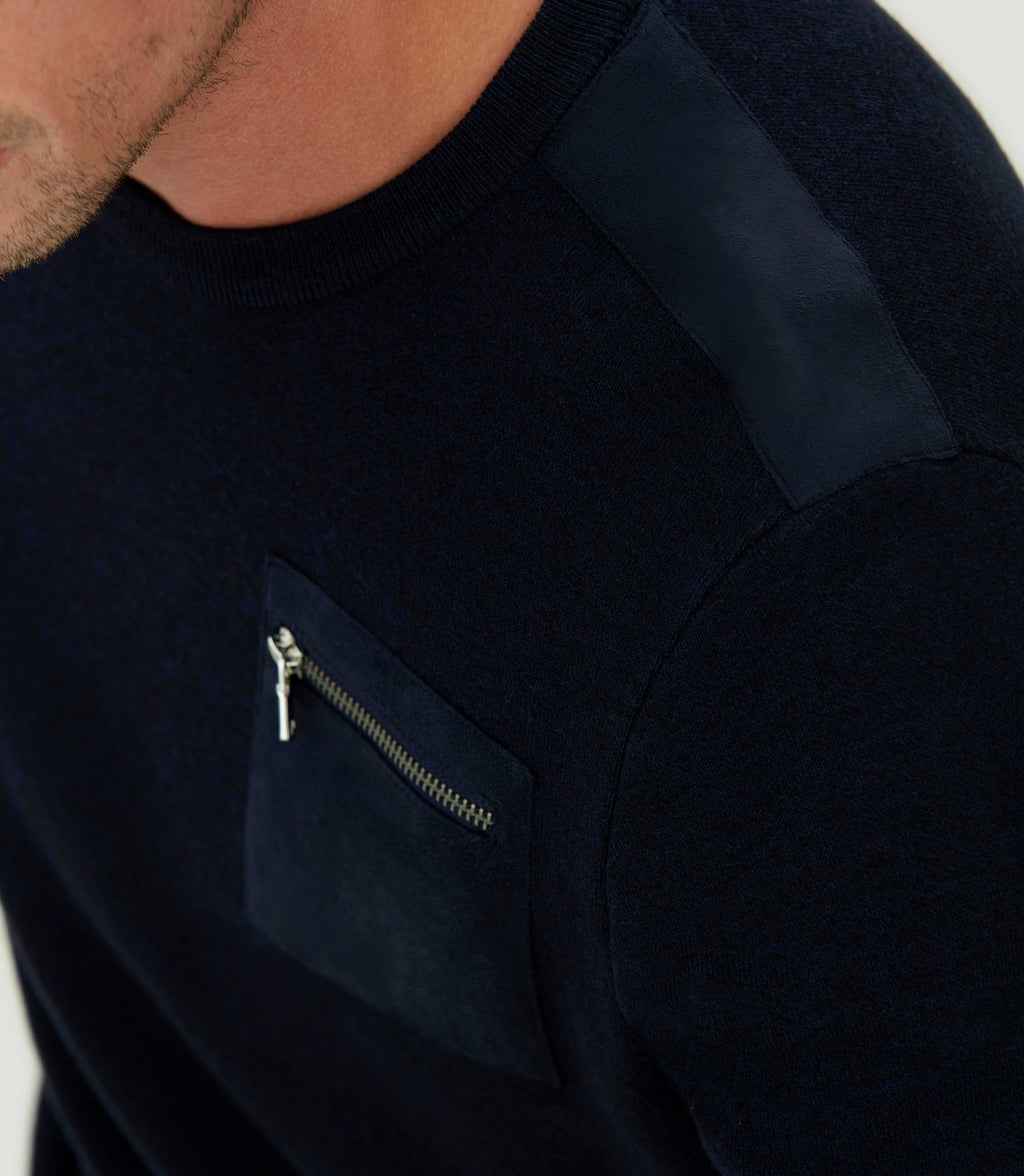Pull col rond à empiècements marine "Lenna" - IZAC