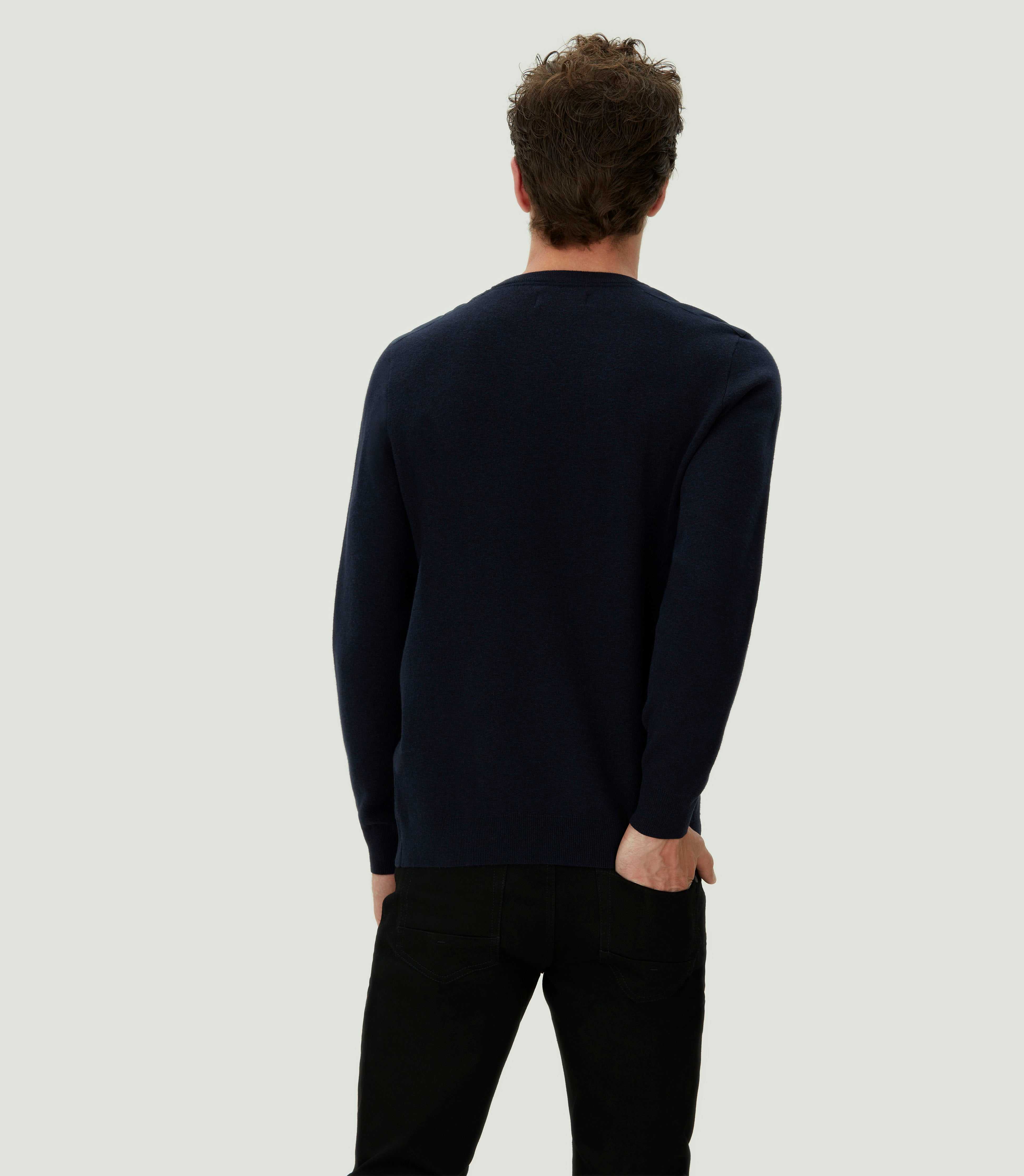 Pull col rond à empiècements marine "Lenna" - IZAC