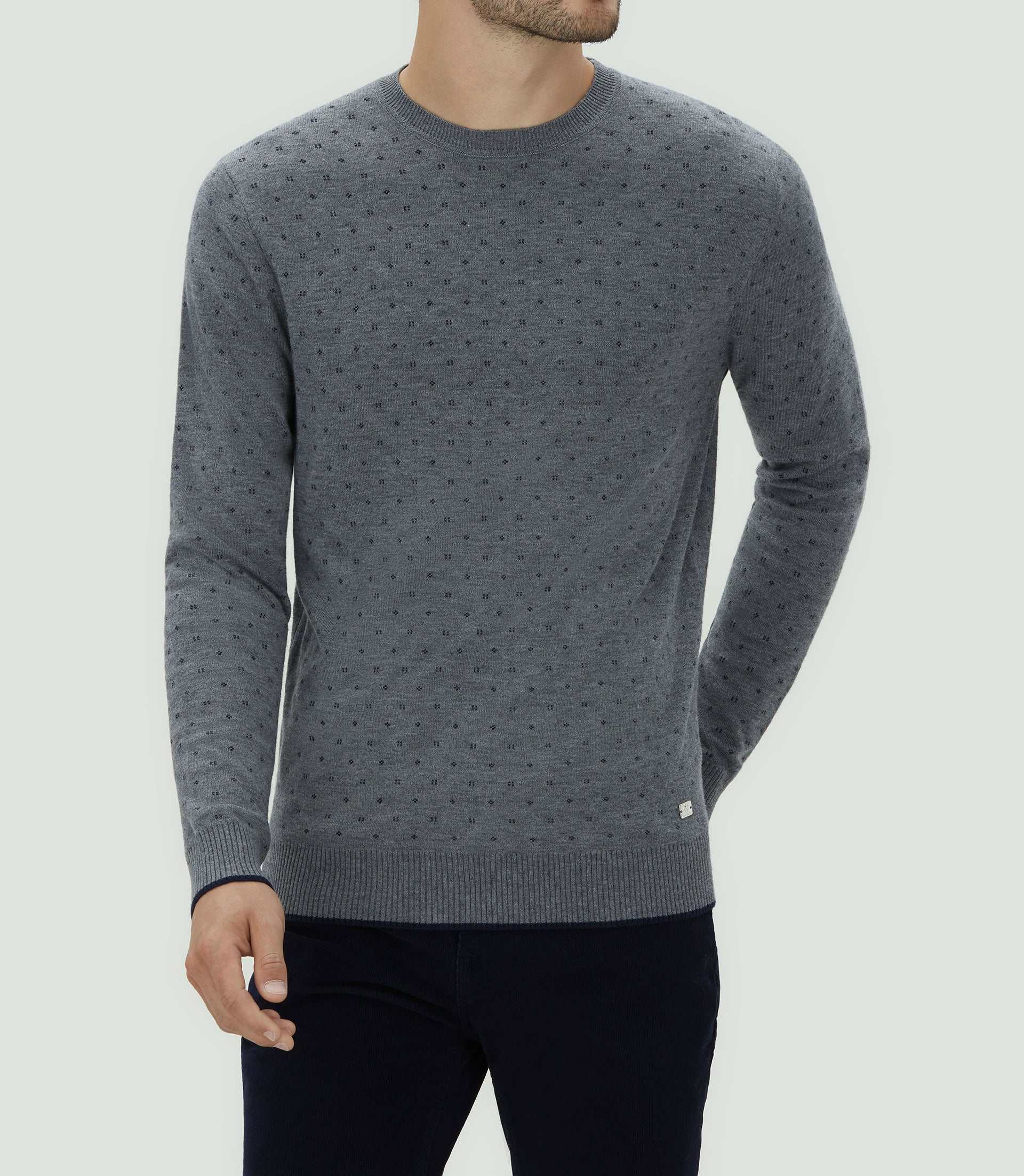 Pull col rond gris motif all over "Lise" - IZAC