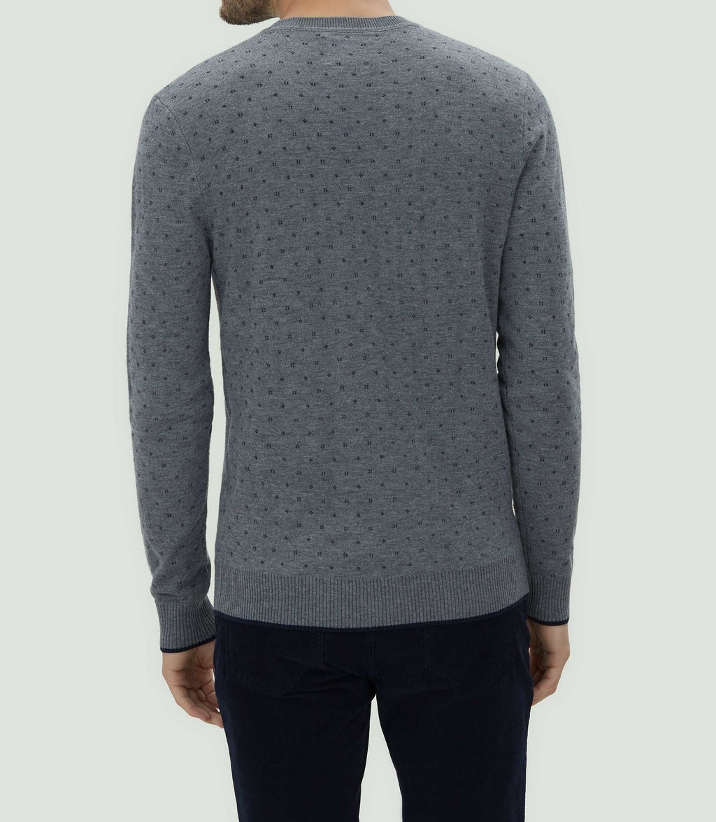 Pull col rond gris motif all over "Lise" - IZAC