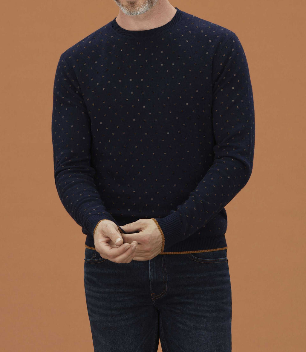 Pull col rond marine motif all over "Lise" - IZAC