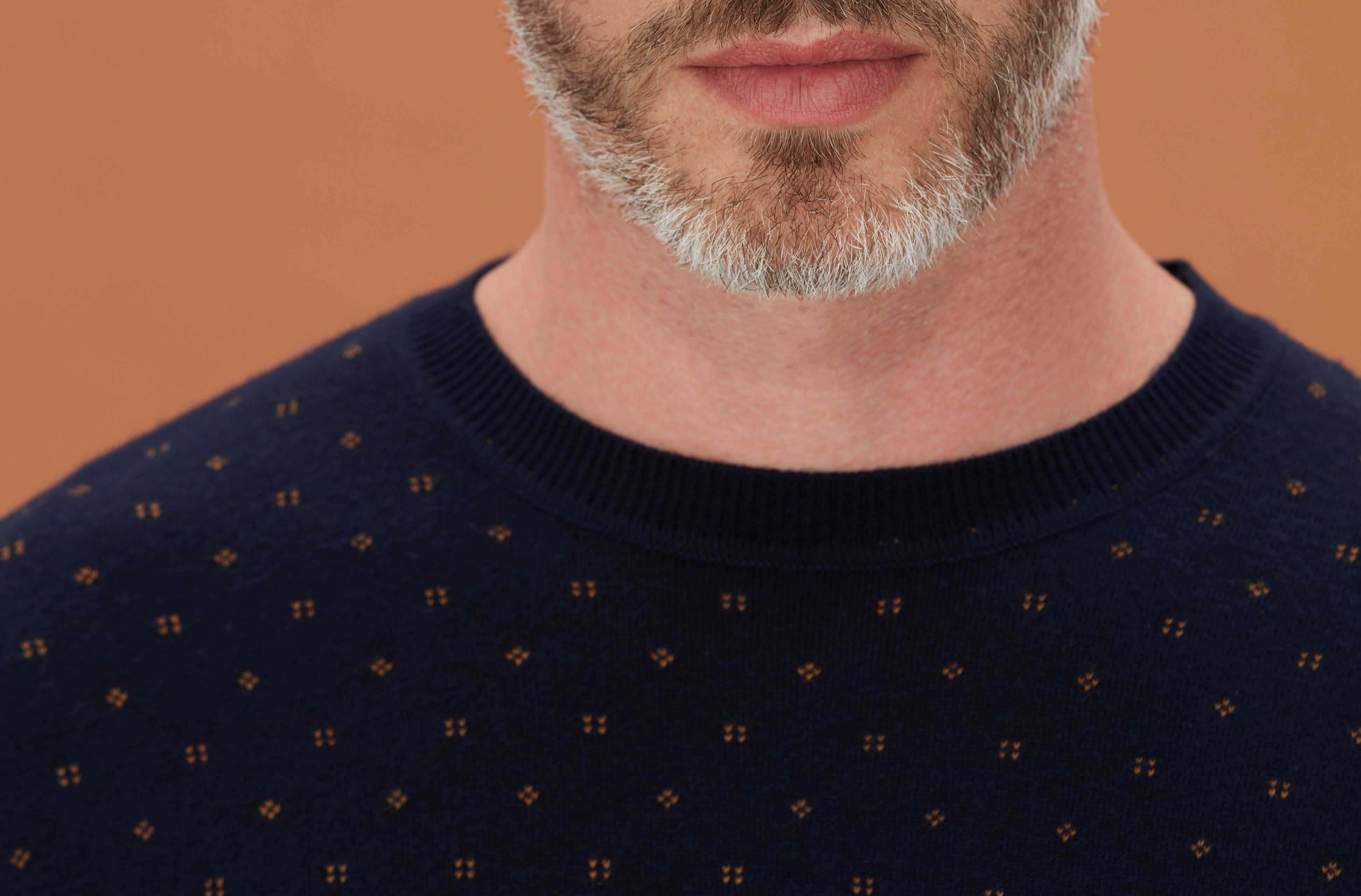 Pull col rond marine motif all over "Lise" - IZAC