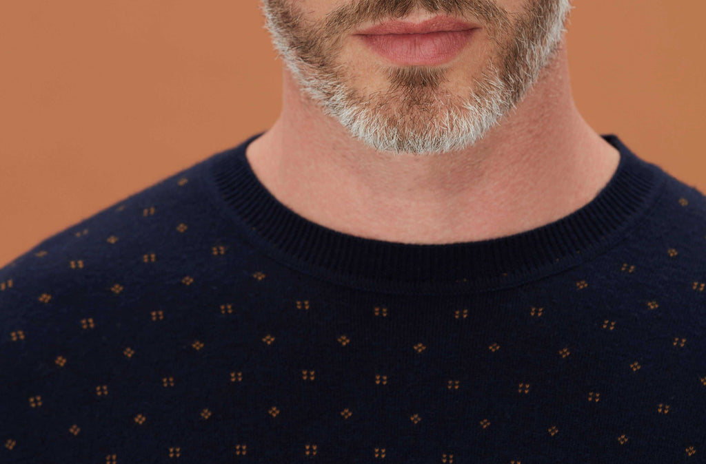Pull col rond marine motif all over "Lise" - IZAC