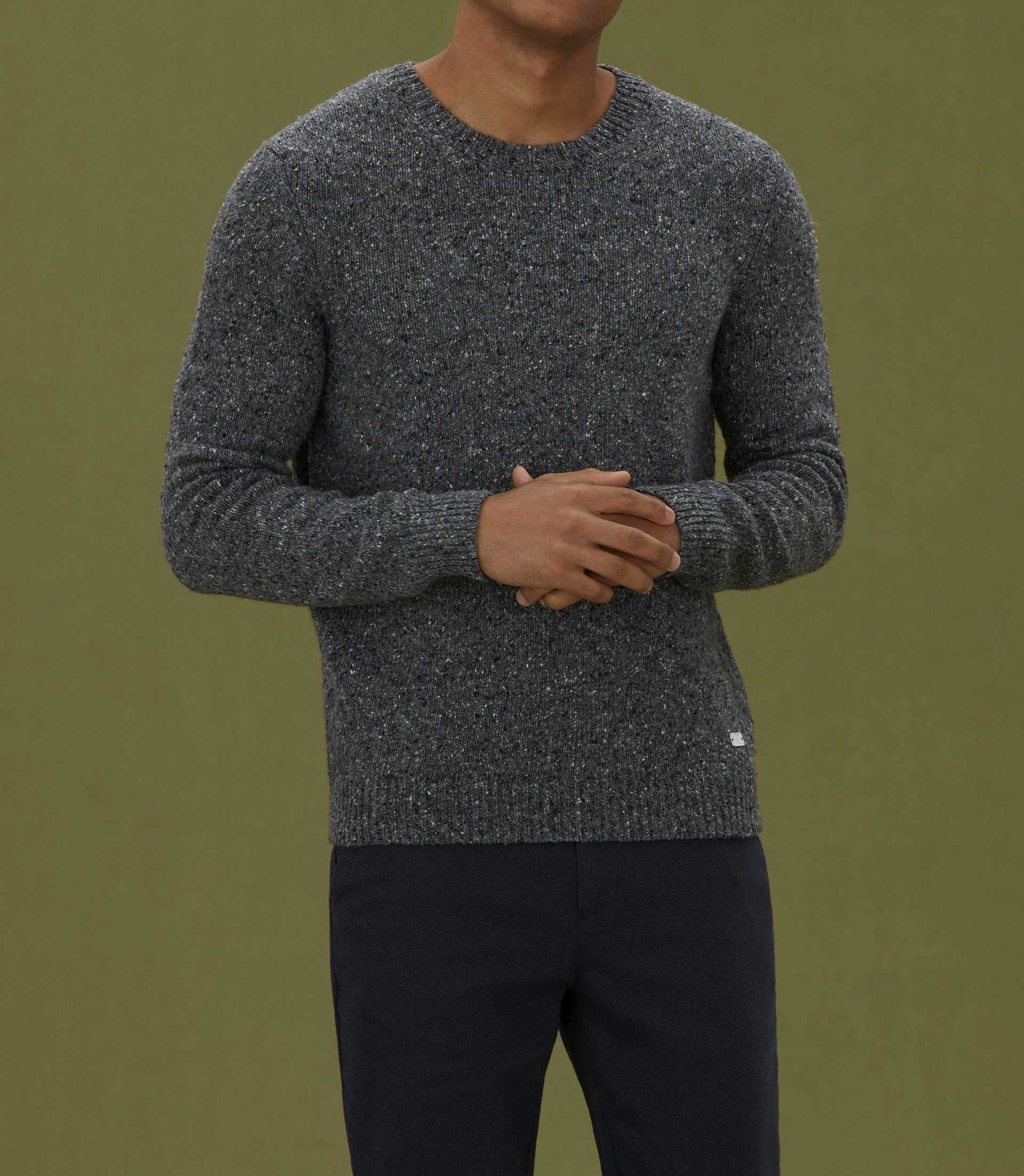 Pull col rond fantaisie gris "Loic" - IZAC