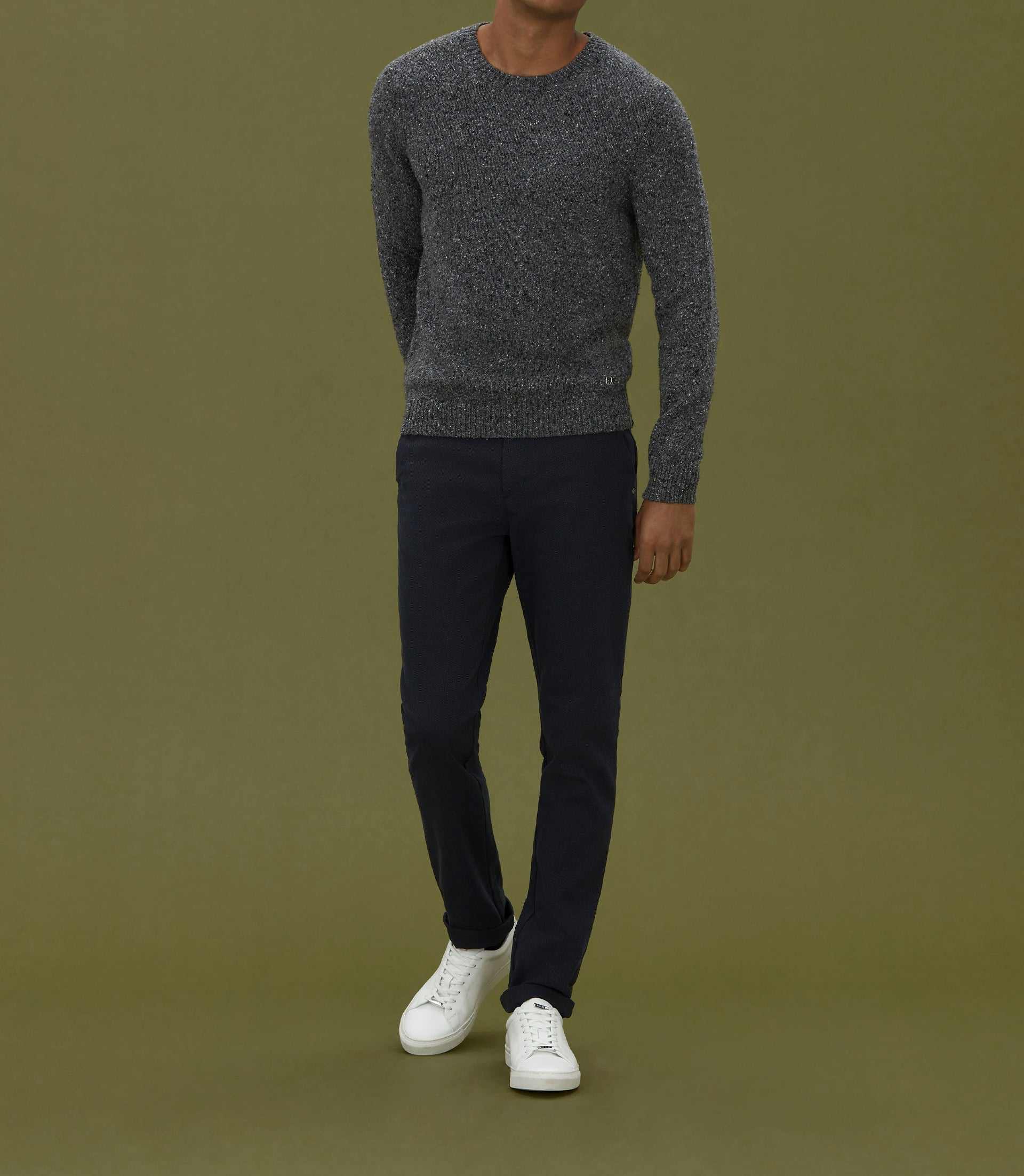 Pull col rond fantaisie gris "Loic" - IZAC