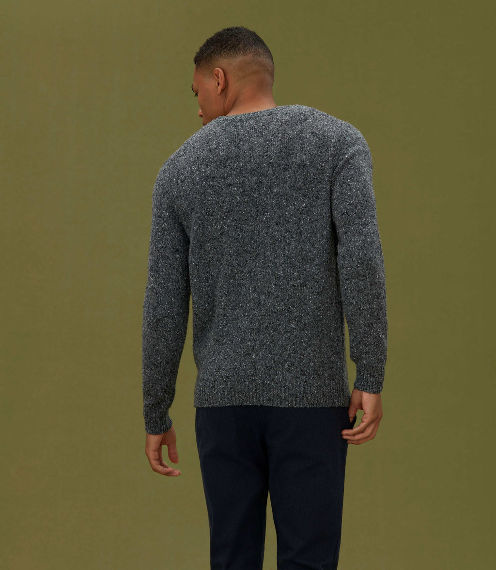 Pull col rond fantaisie gris "Loic" - IZAC