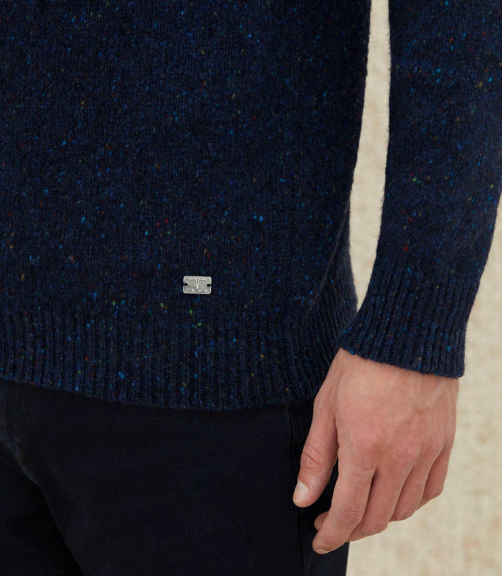 Pull col rond fantaisie marine "Loic" - IZAC