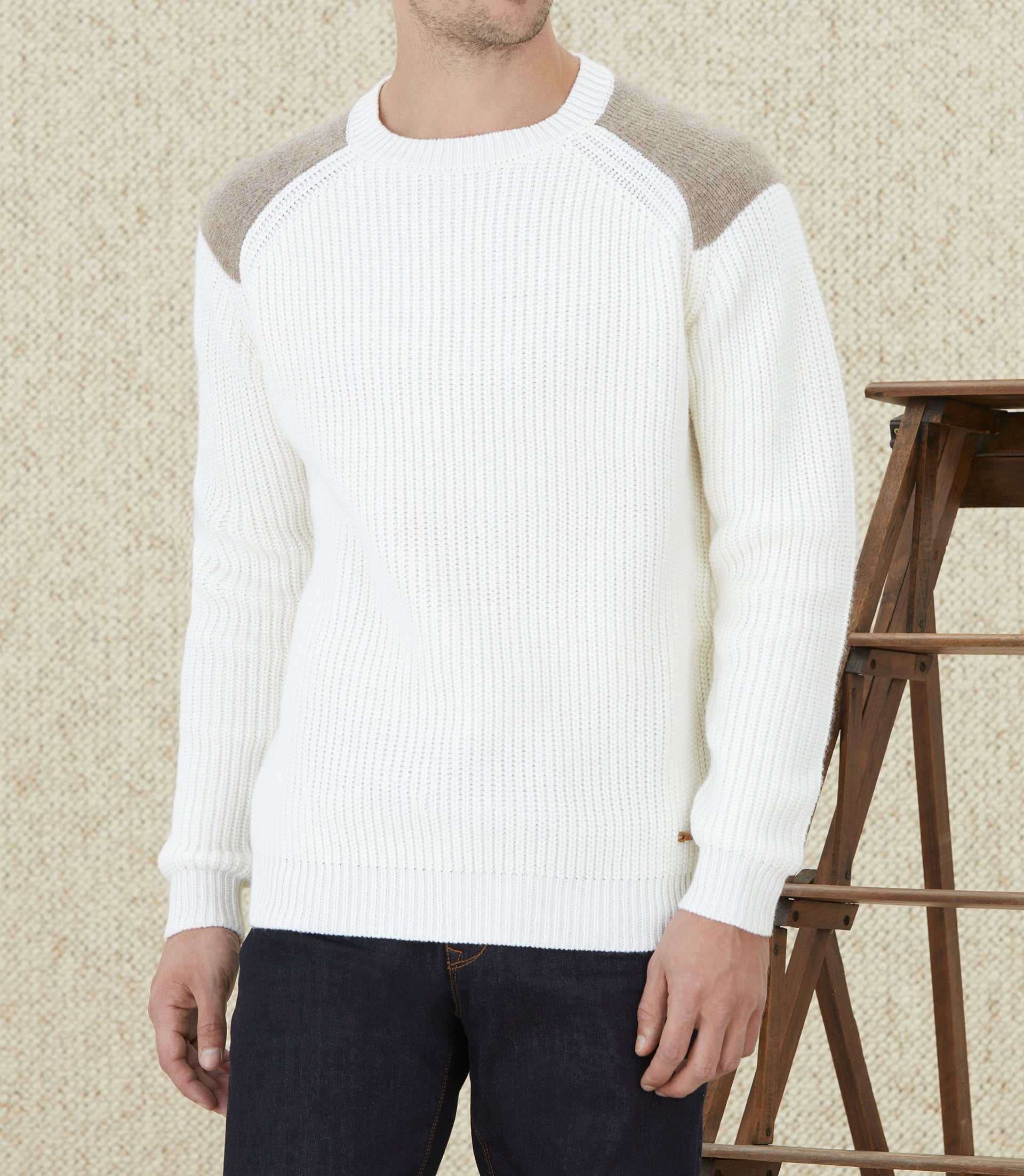 Pull à empiècements écru "Lucas" - IZAC