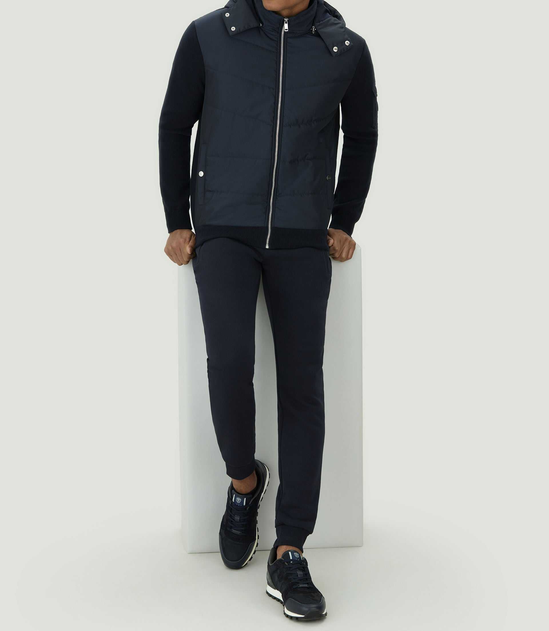 Sweat zippé à capuche bi - matière marine "SWleonard" - IZAC