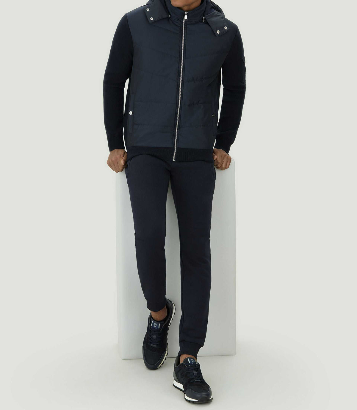 Sweat zippé à capuche bi - matière marine "SWleonard" - IZAC