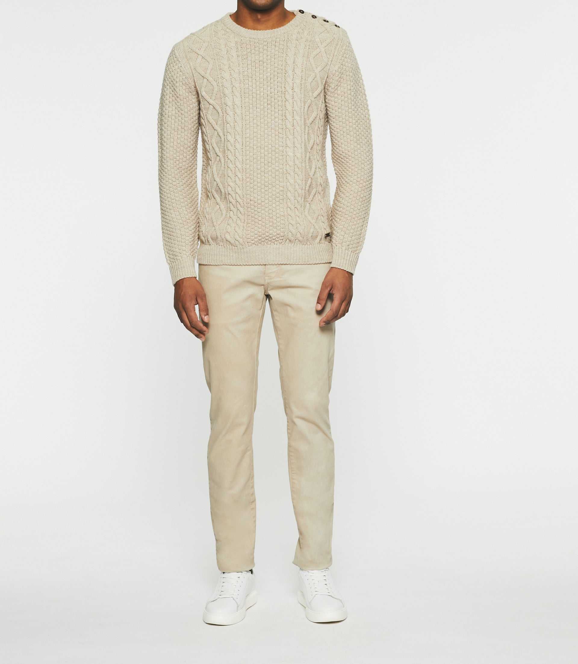 Pull col rond beige BELONI - IZAC