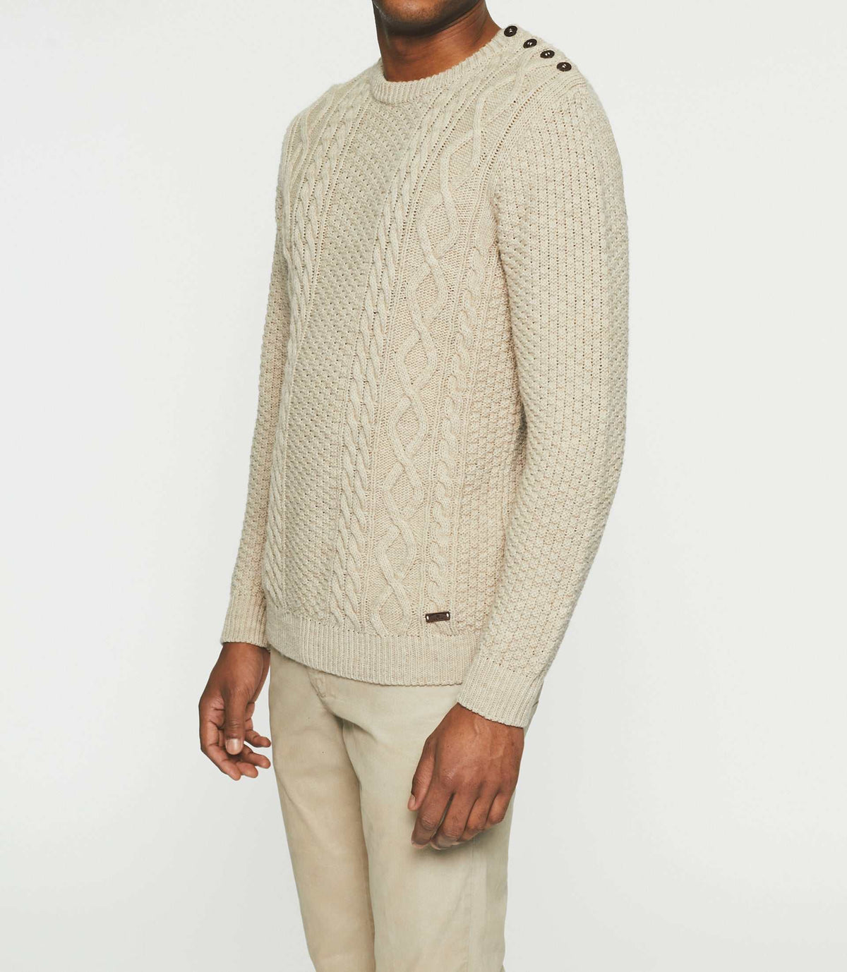 Pull col rond beige BELONI - IZAC