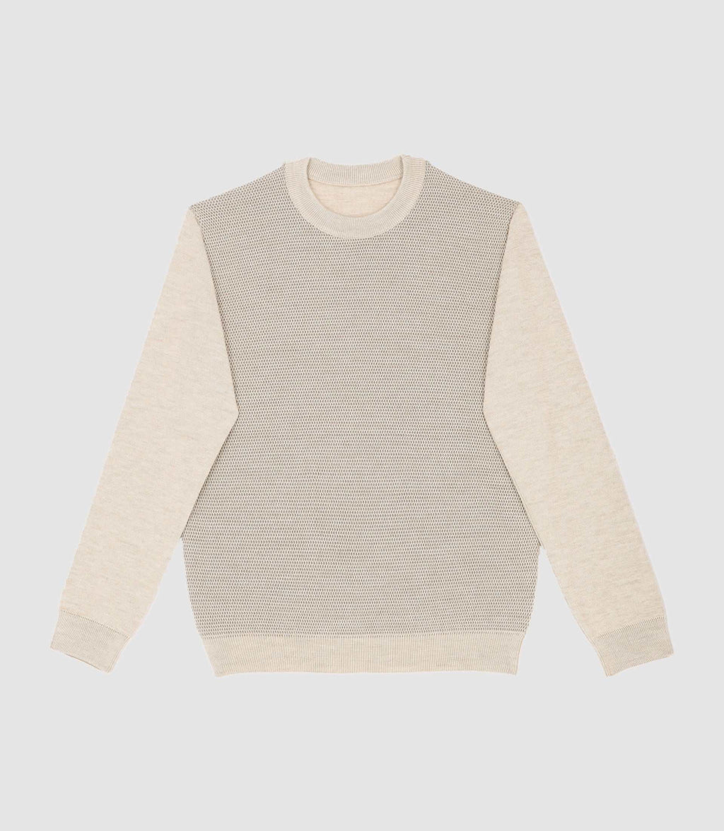 Pull col rond en laine mérinos beige BORIS - IZAC