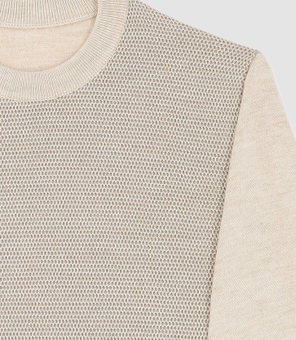 Pull col rond en laine mérinos beige BORIS - IZAC