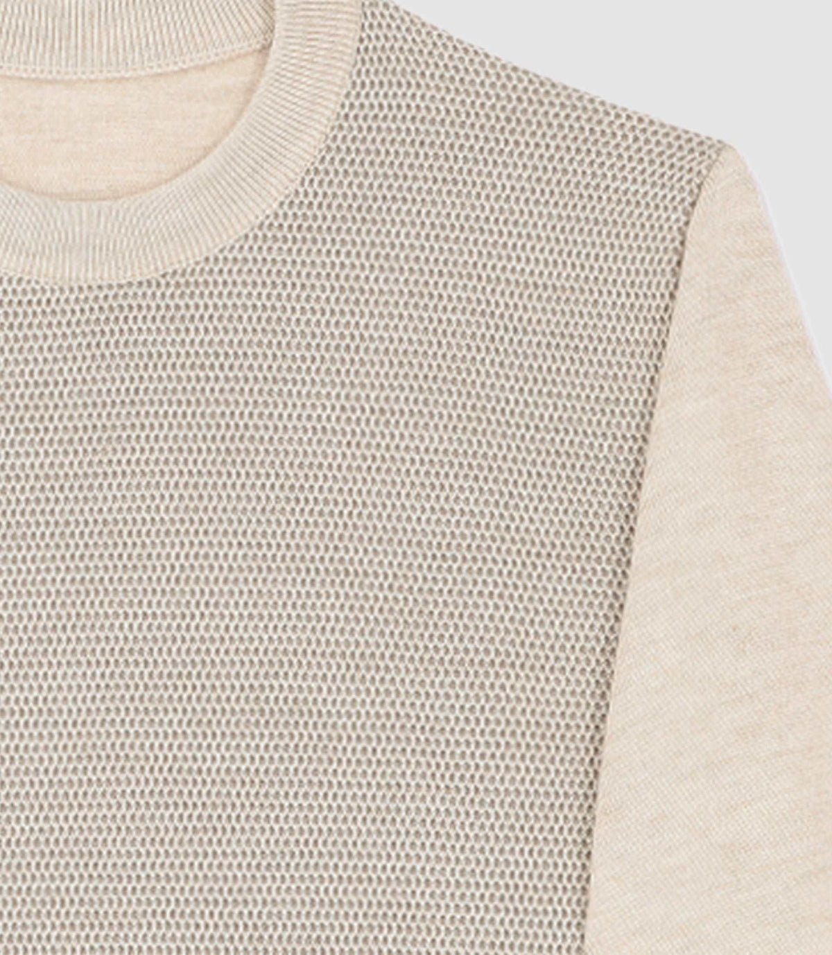 Pull col rond en laine mérinos beige BORIS - IZAC