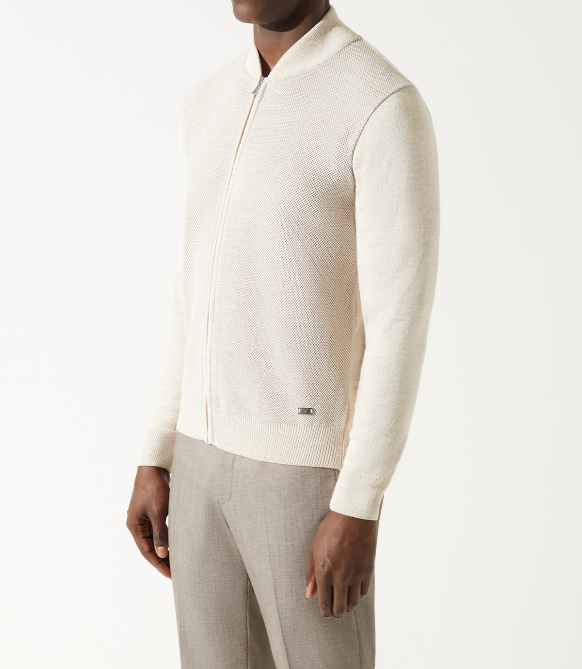 Gilet zippé jeux de point beige en mérinos - IZAC