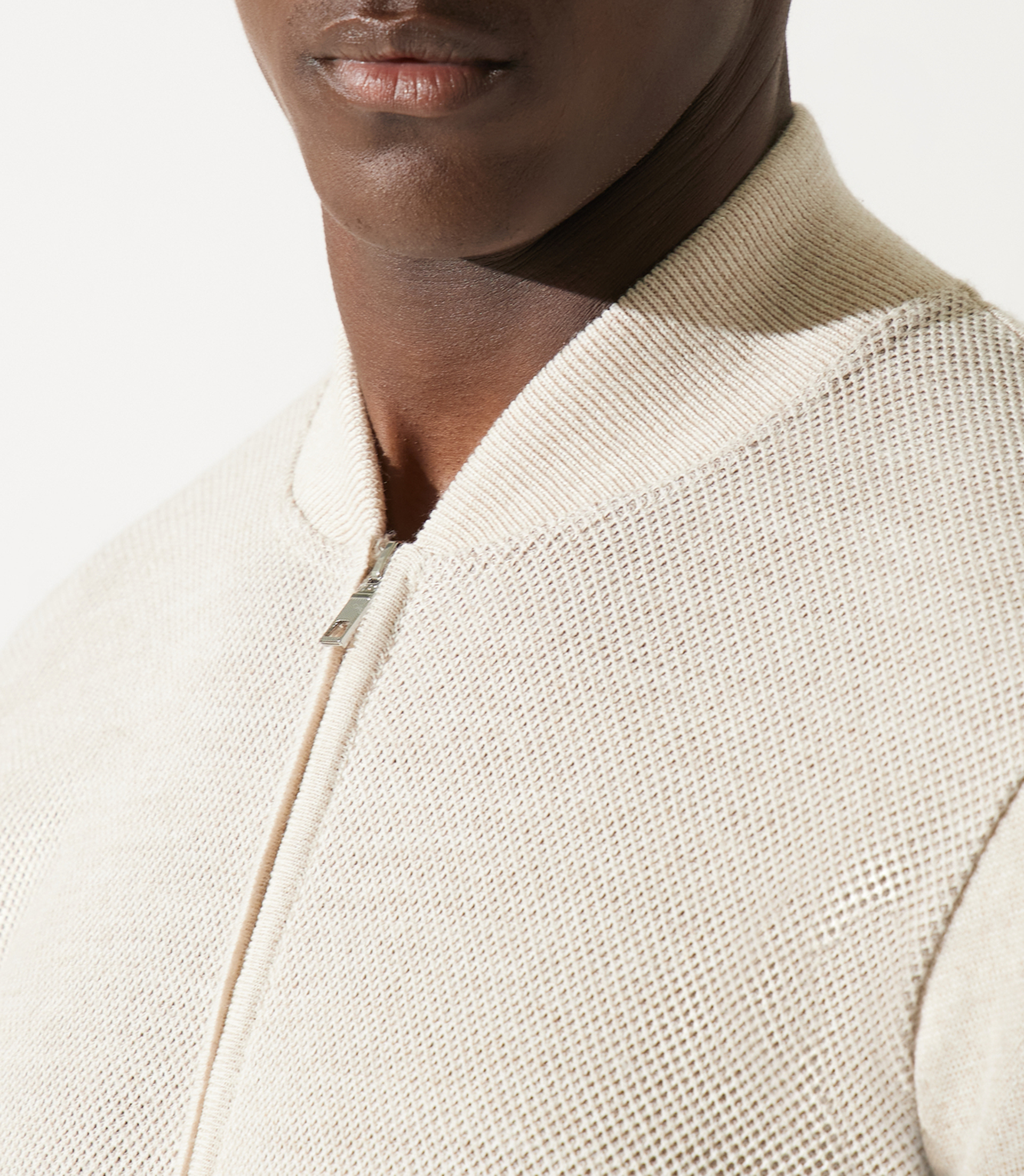 Gilet zippé jeux de point beige en mérinos - IZAC