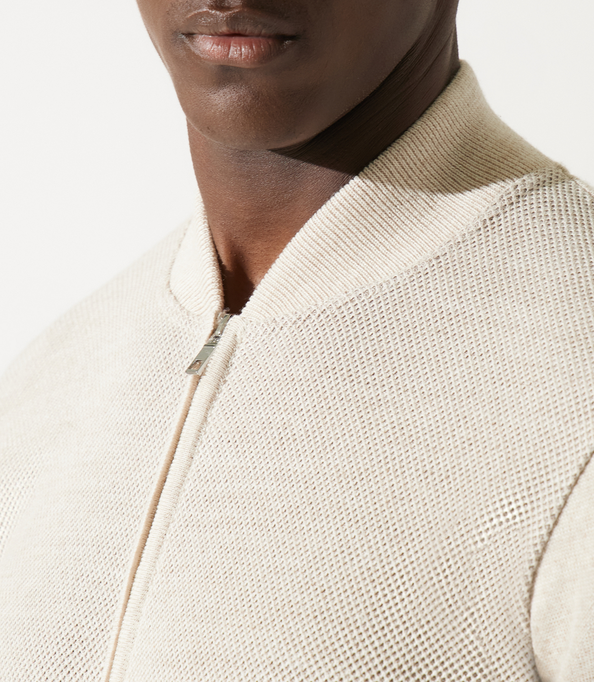 Gilet zippé jeux de point beige en mérinos - IZAC