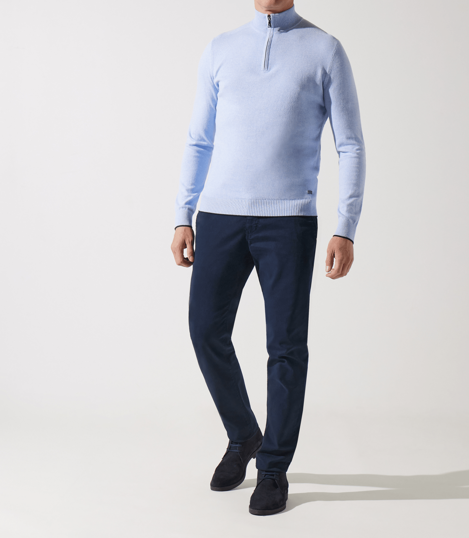 Pull col zippé camionneur bleu ciel - IZAC