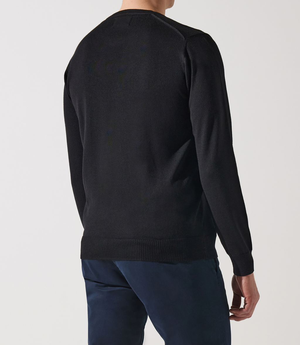 Pull col rond noir 100% mérinos - IZAC