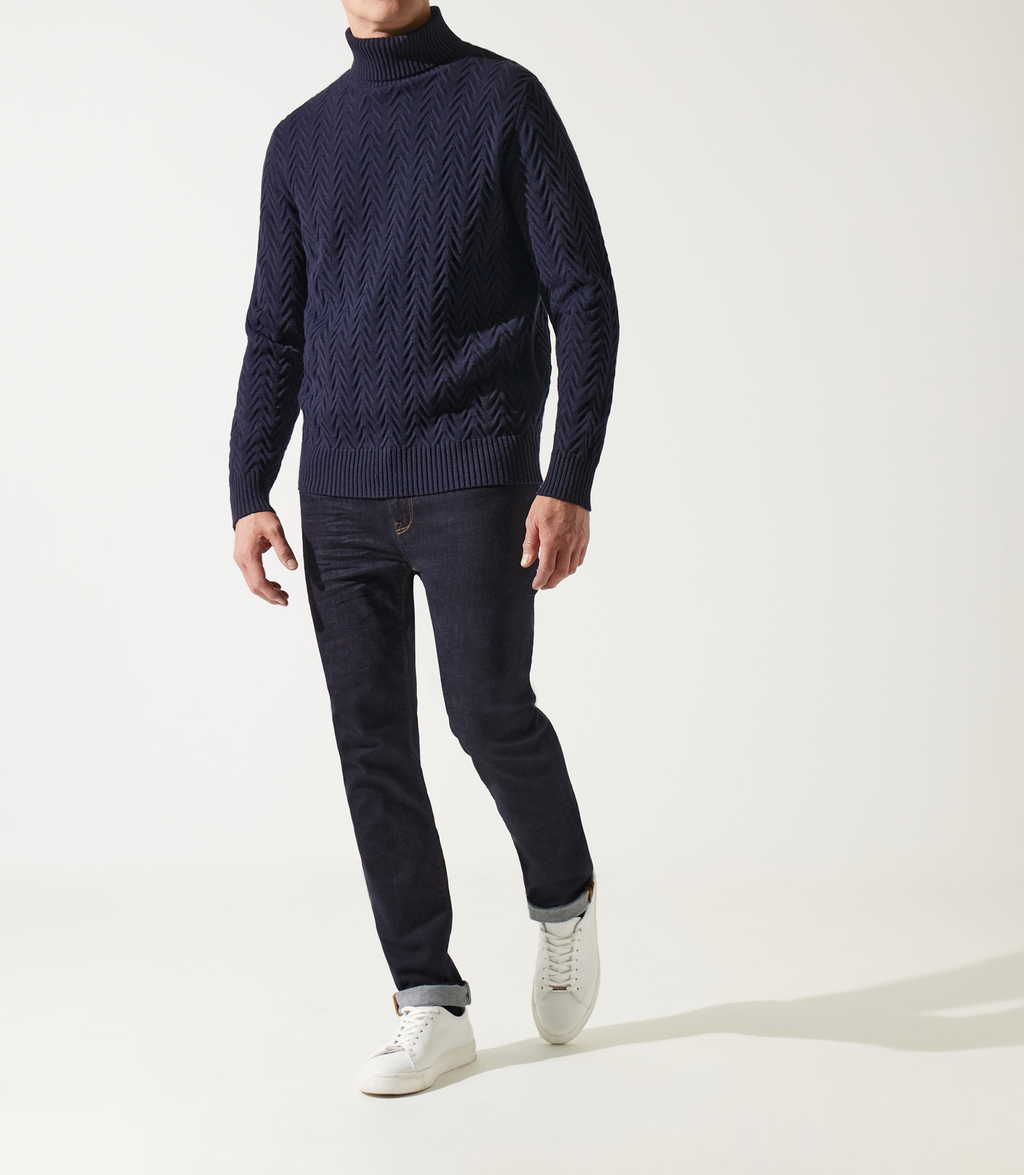 Pull col roulé torsade marine - IZAC