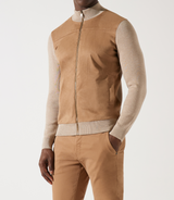 Gilet zippé col rond mix matière beige - IZAC