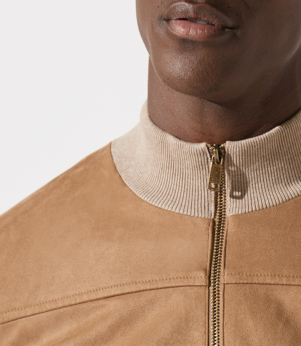 Gilet zippé col rond mix matière beige - IZAC