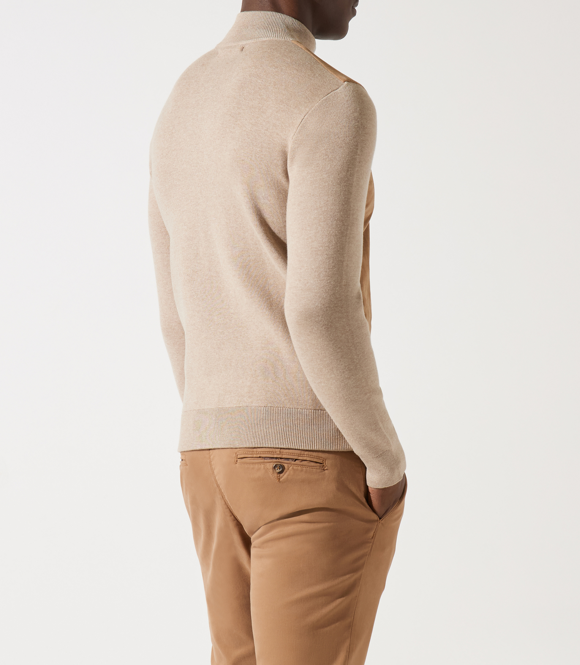 Gilet zippé col rond mix matière beige - IZAC