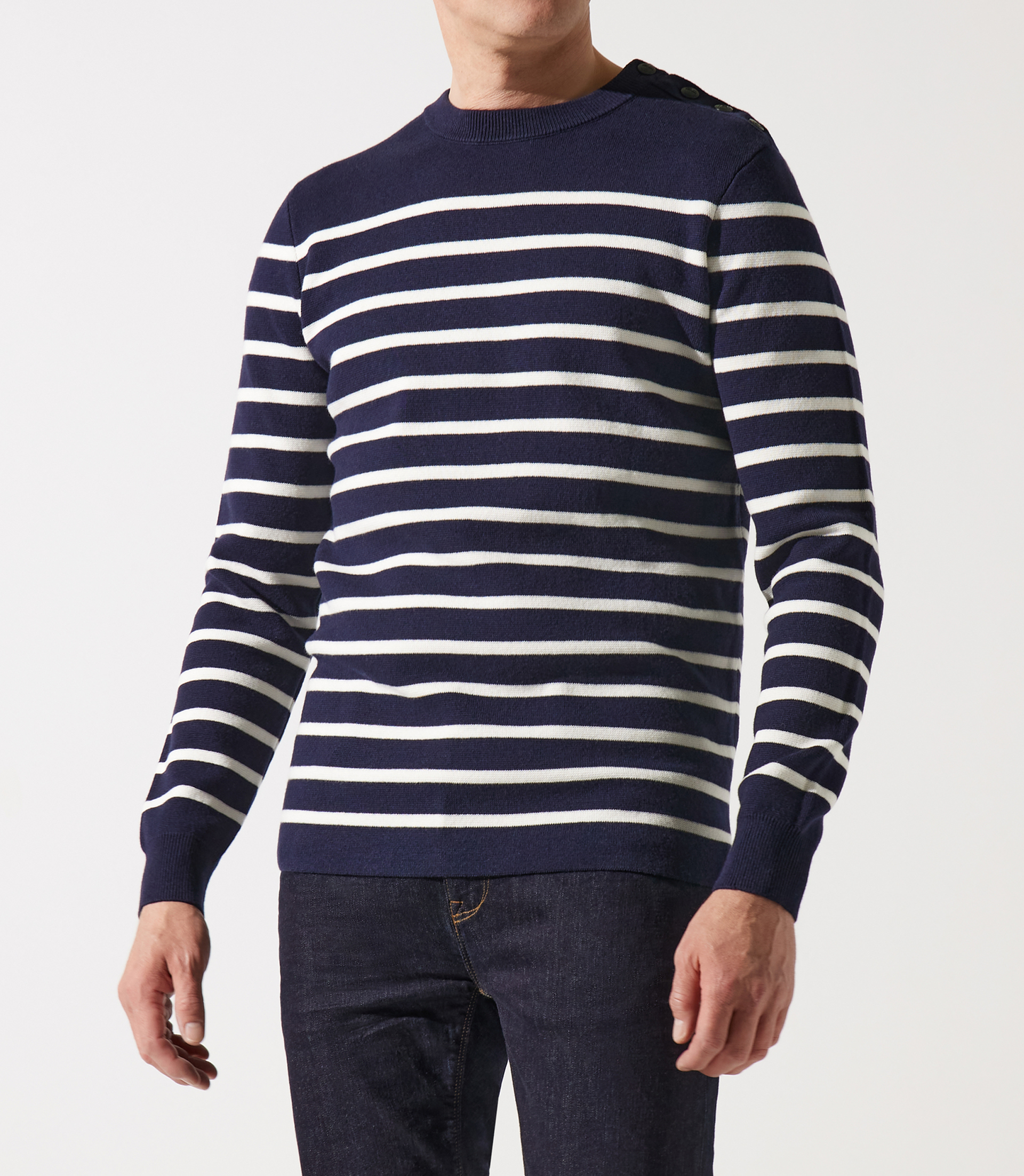 Pull col rond à rayures marine - IZAC