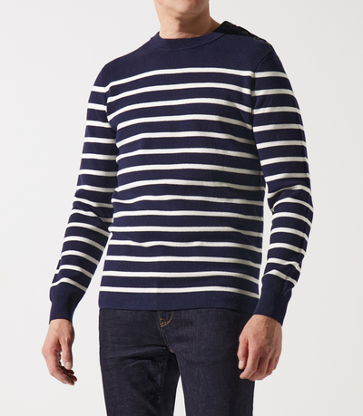 Pull col rond à rayures marine - IZAC