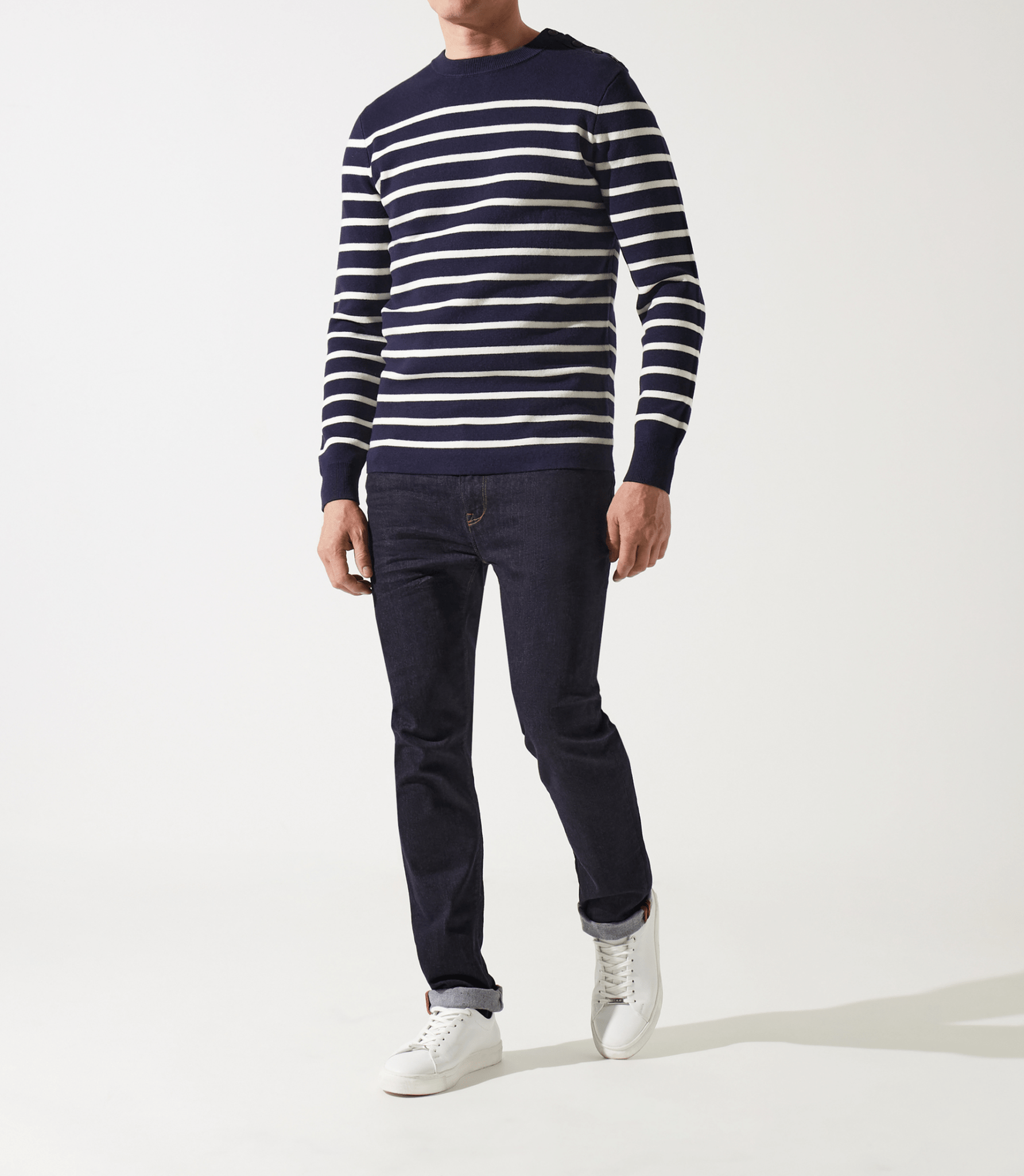 Pull col rond à rayures marine - IZAC