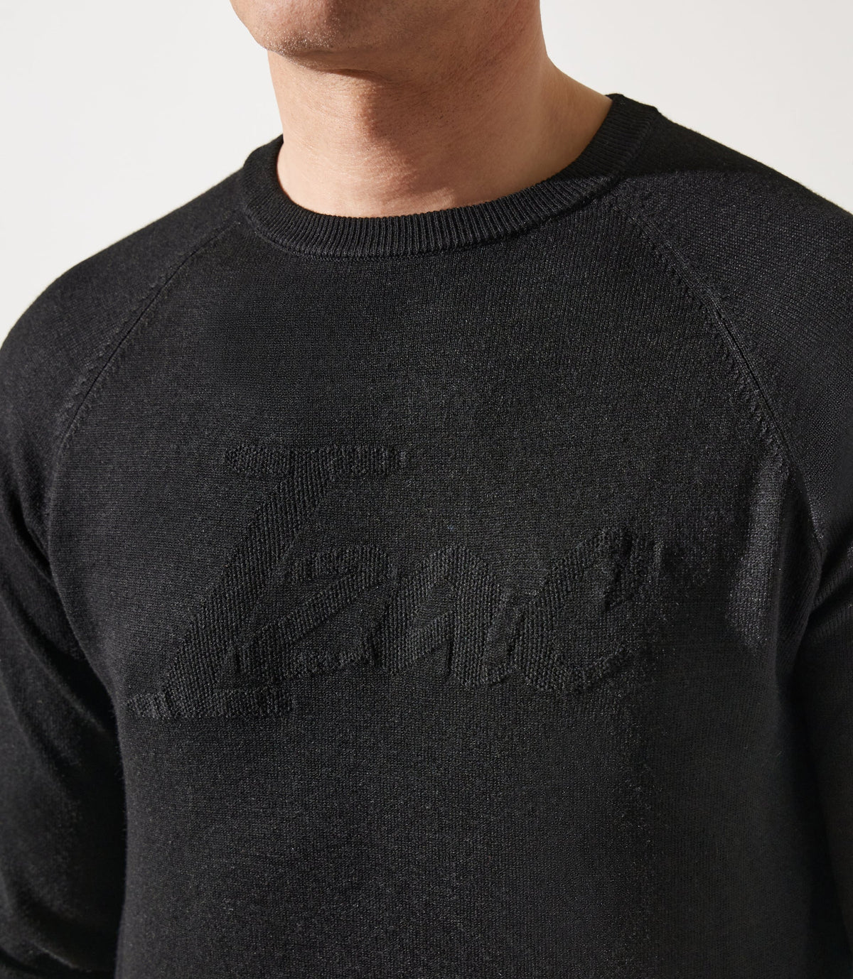 Pull col rond jacquard noir - IZAC